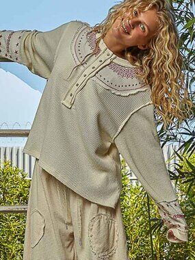 POL Waffle Long Sleeve w/ embroidered designs (Avail in M, & L)